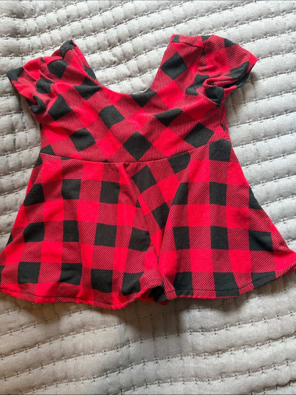 Red and Black Buffalo Plaid Girls Peplum Top